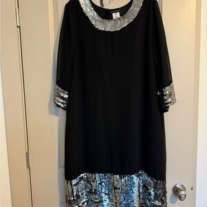 Ulla Popken Black and Silver Sequin Midi Dress